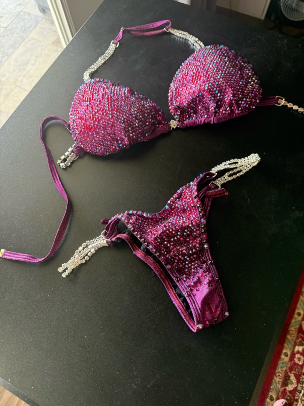Purple Rhinestone Embellished Bikini Set